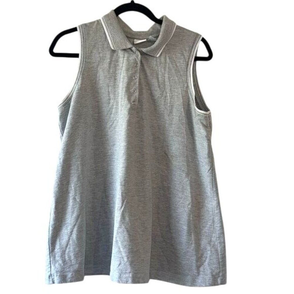 In Due Time Maternity Gray Sleeveless Polo Shirt With Button Front Design Size L
